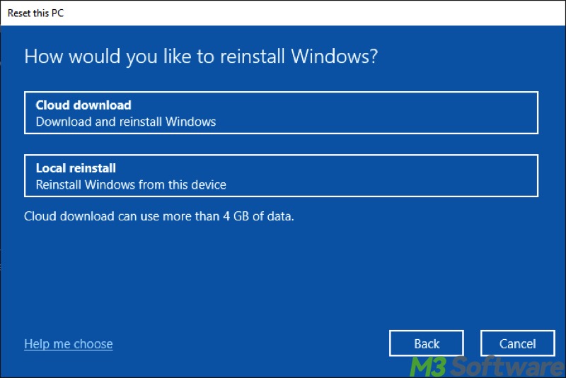 reset this pc cloud download or local reinstall