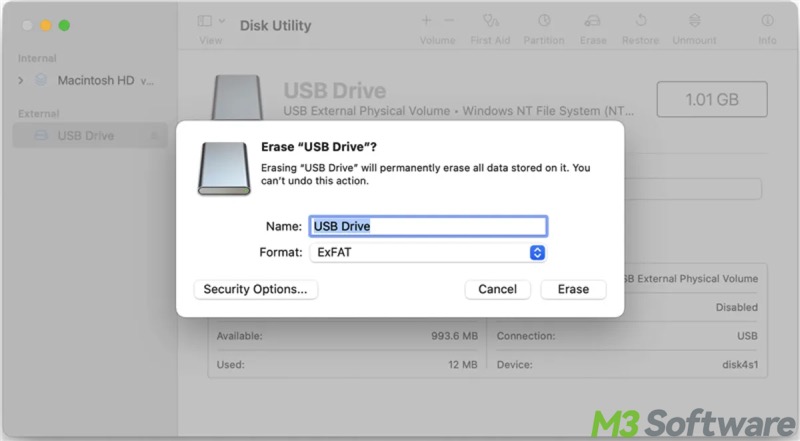 reformat NTFS drive in macOS Disk Utility