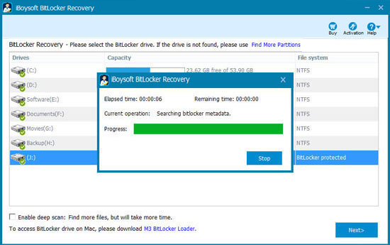 Scan lost data from BitLocker encrypted drive