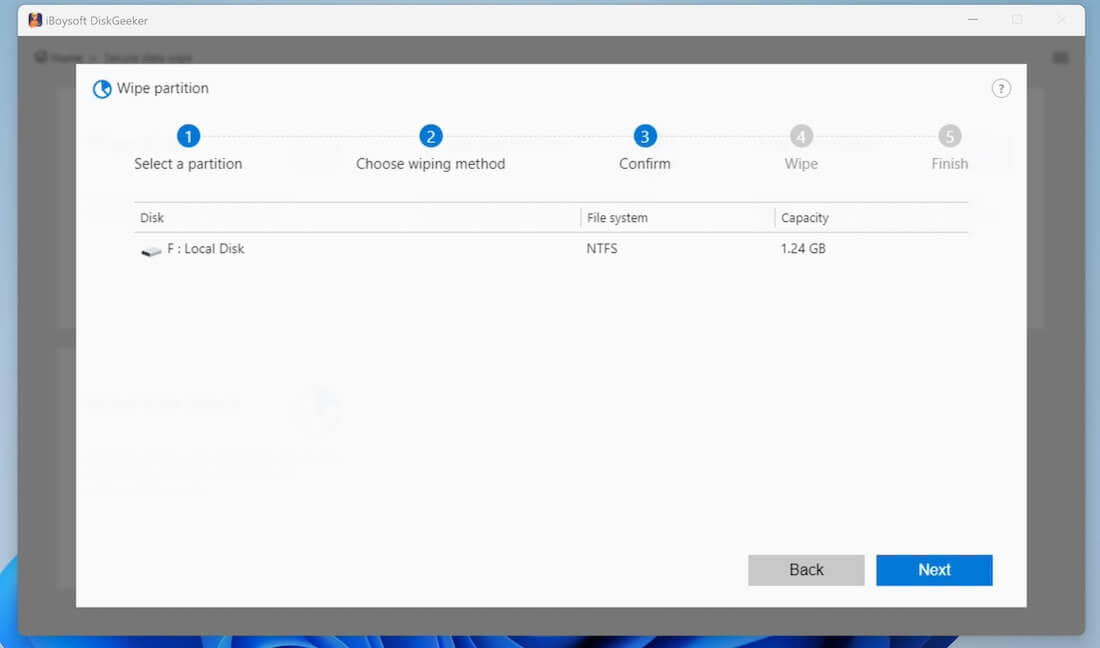 Confirm wiping partition
