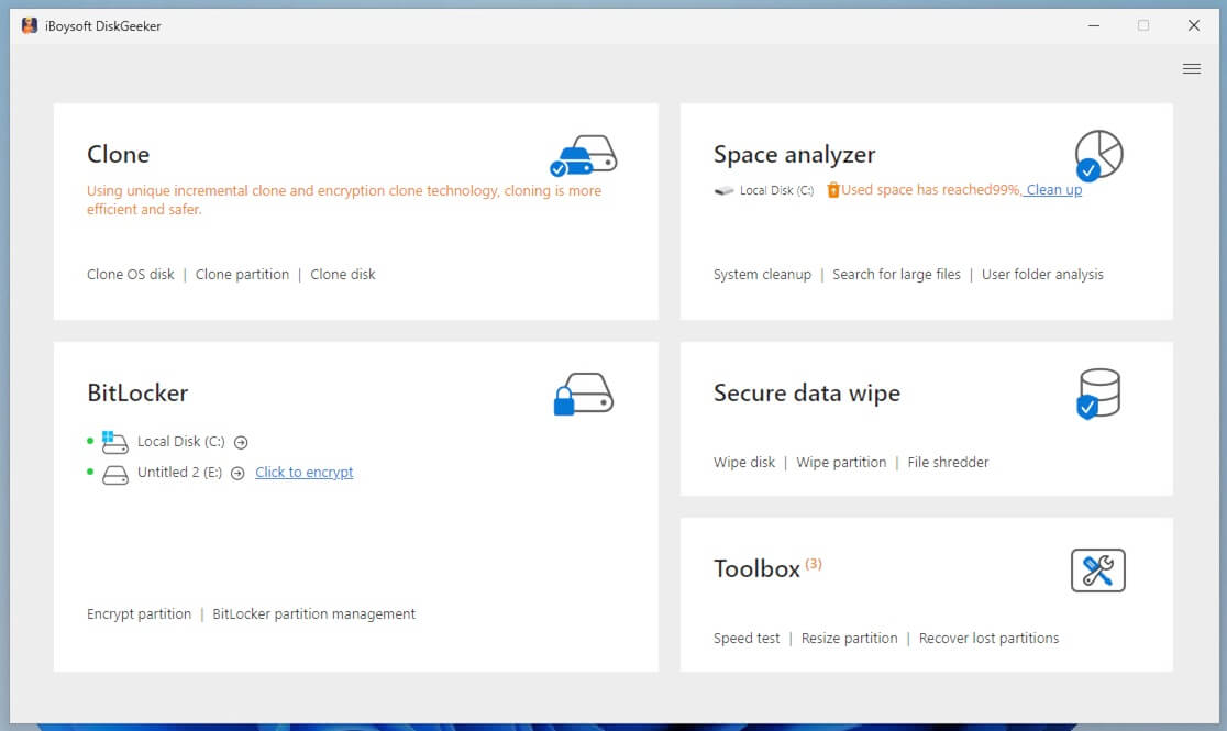 iBoysoft DiskGeeker main interface