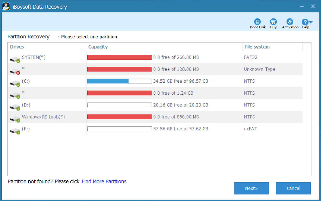 click next to find more partitions