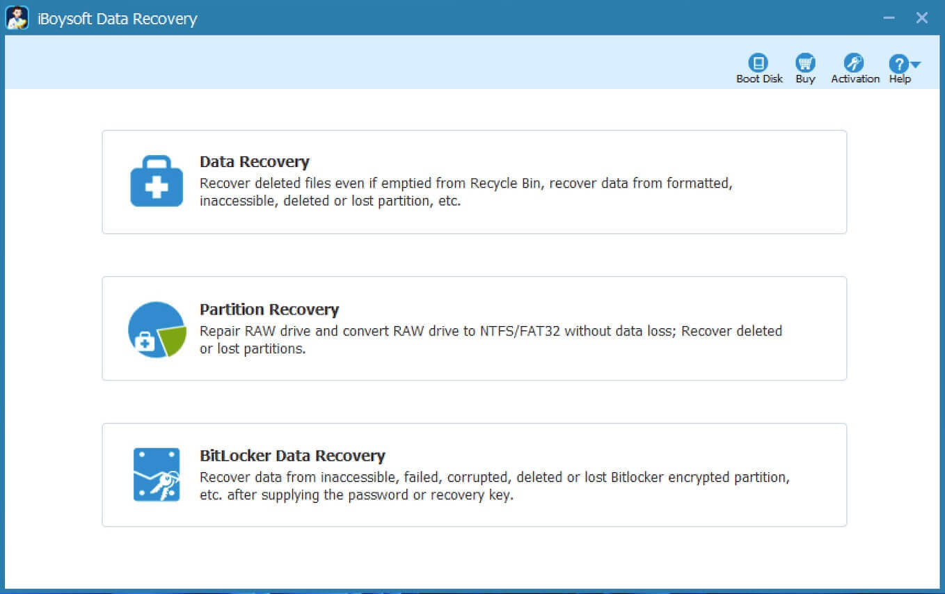 main interface of iBoysoft data recovery for windows