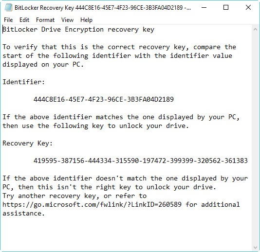 BitLocker recovery key