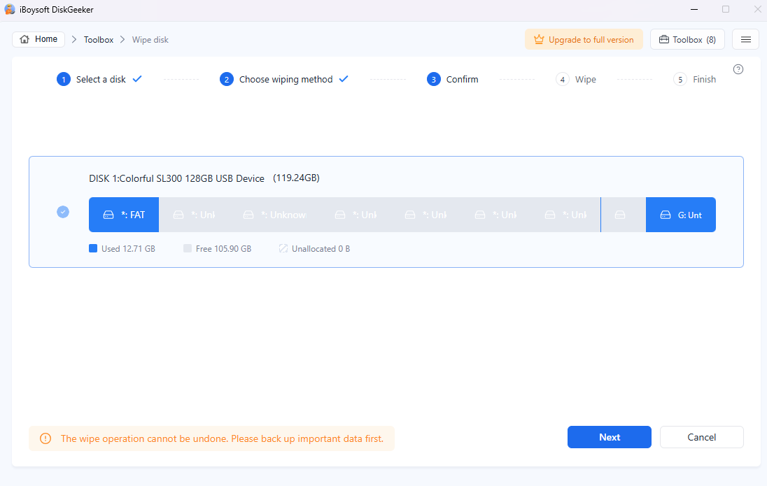 confirm the disk being wiped