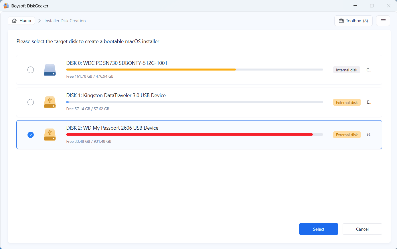select disk