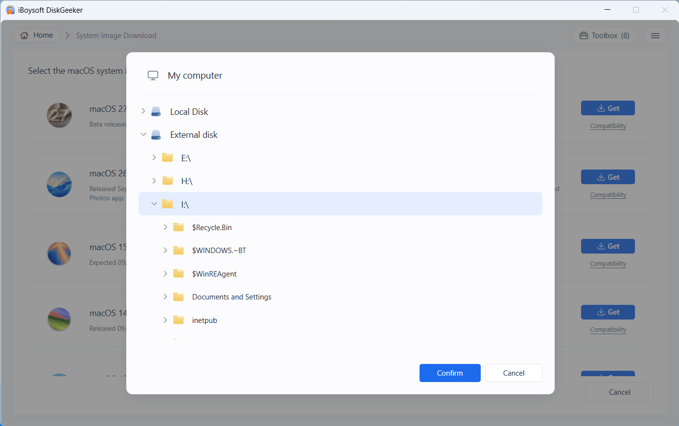 choose macOS image destination