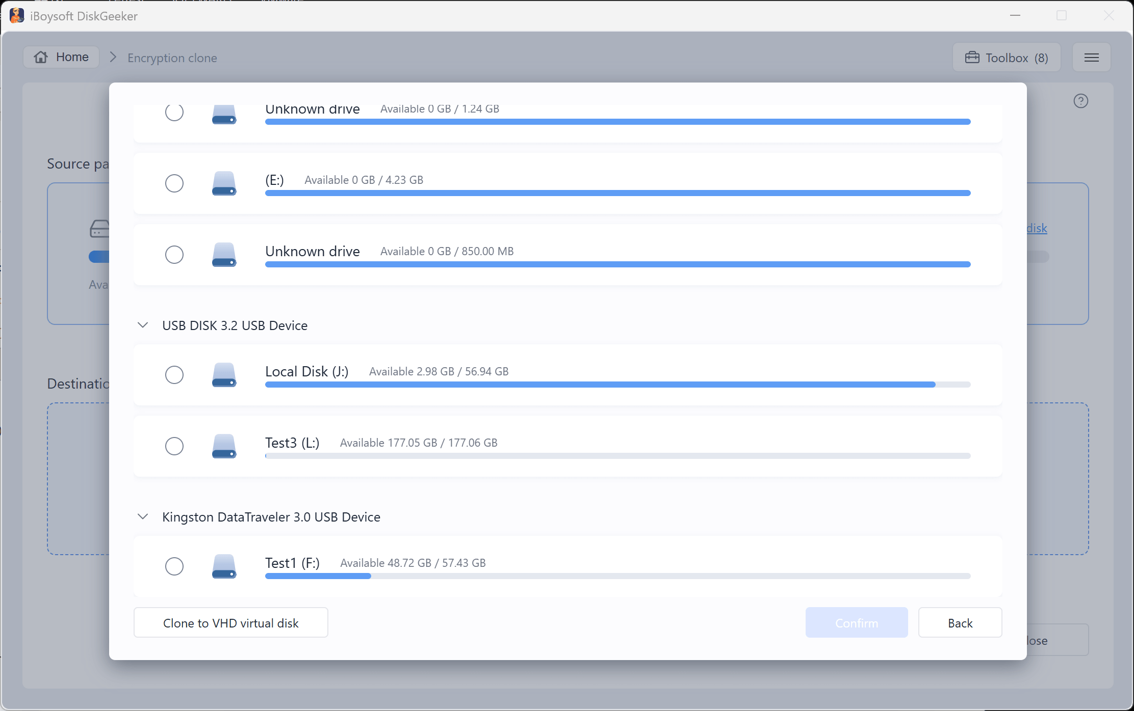 choose source and traget disks