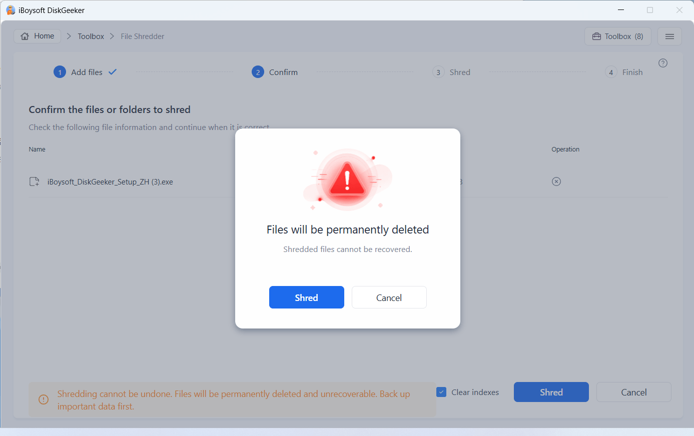 confirm file shredder