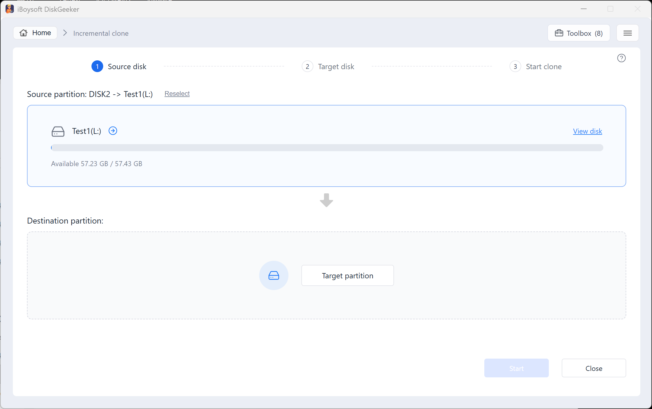 Choose the same source and destination partitions