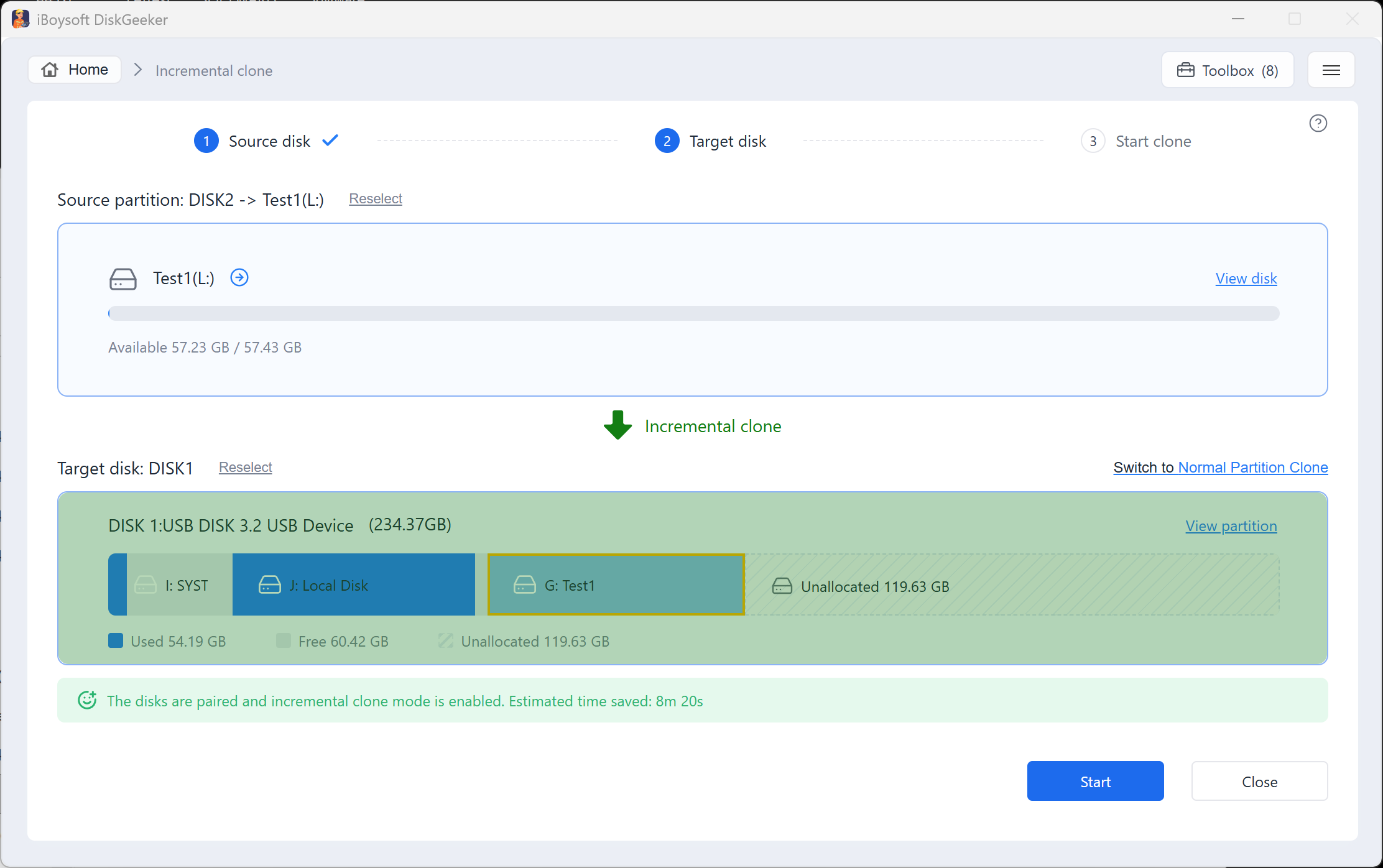 Choose the same source and destination partitions