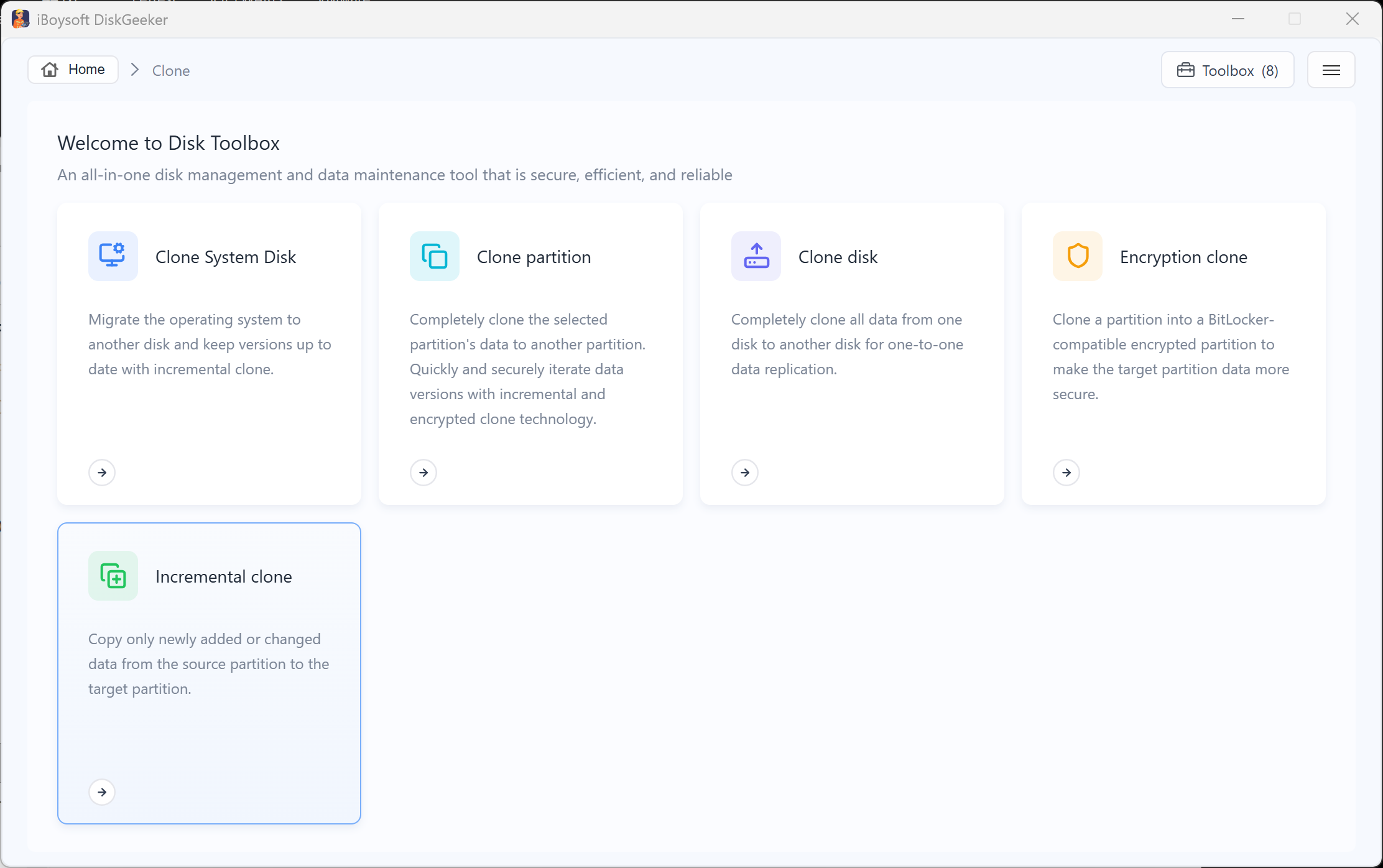 Select the Incremental clone module