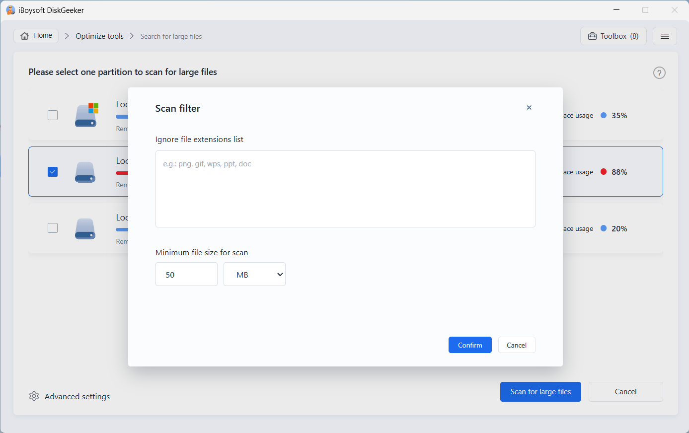 set minimum file size