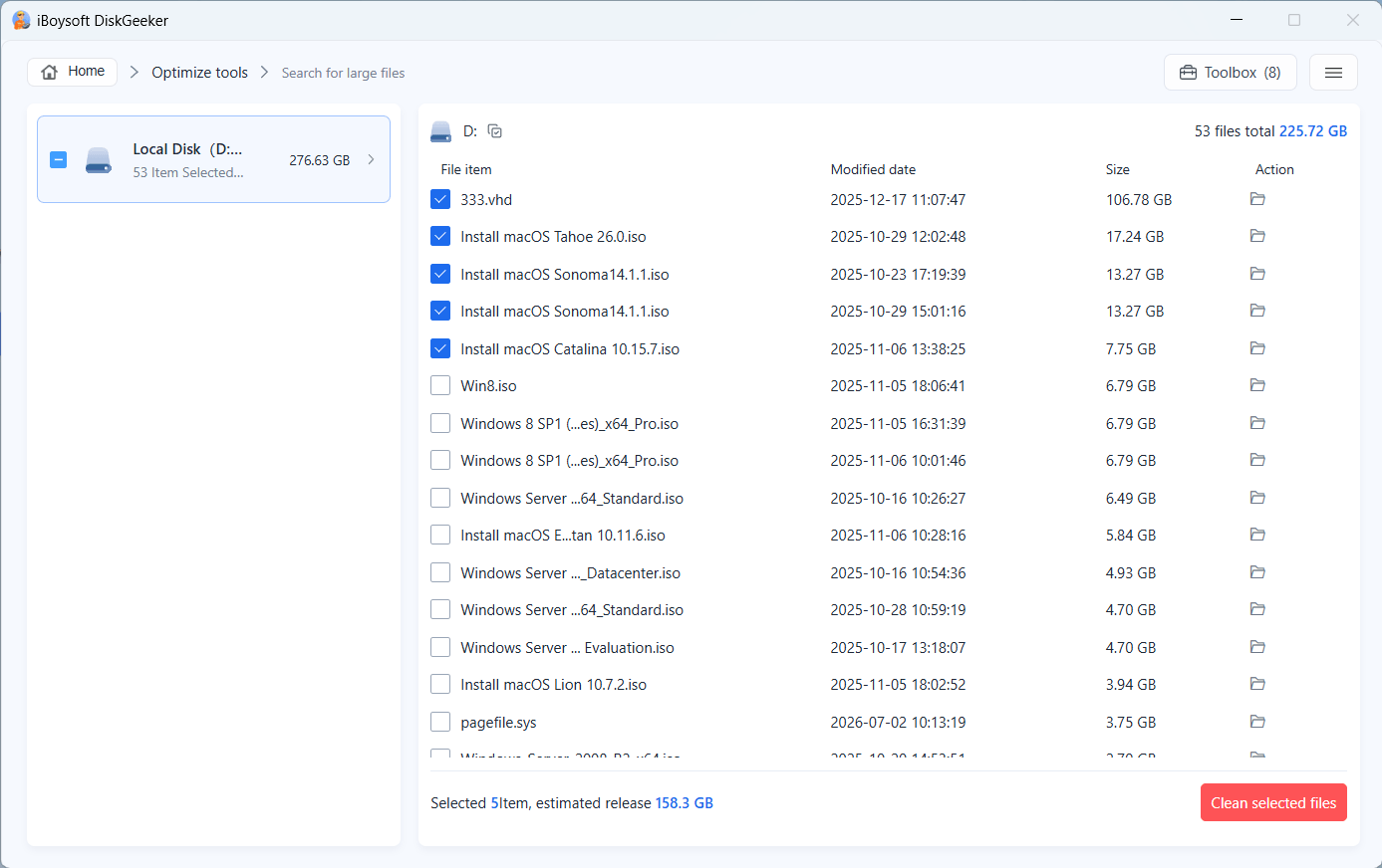 view and delete large files