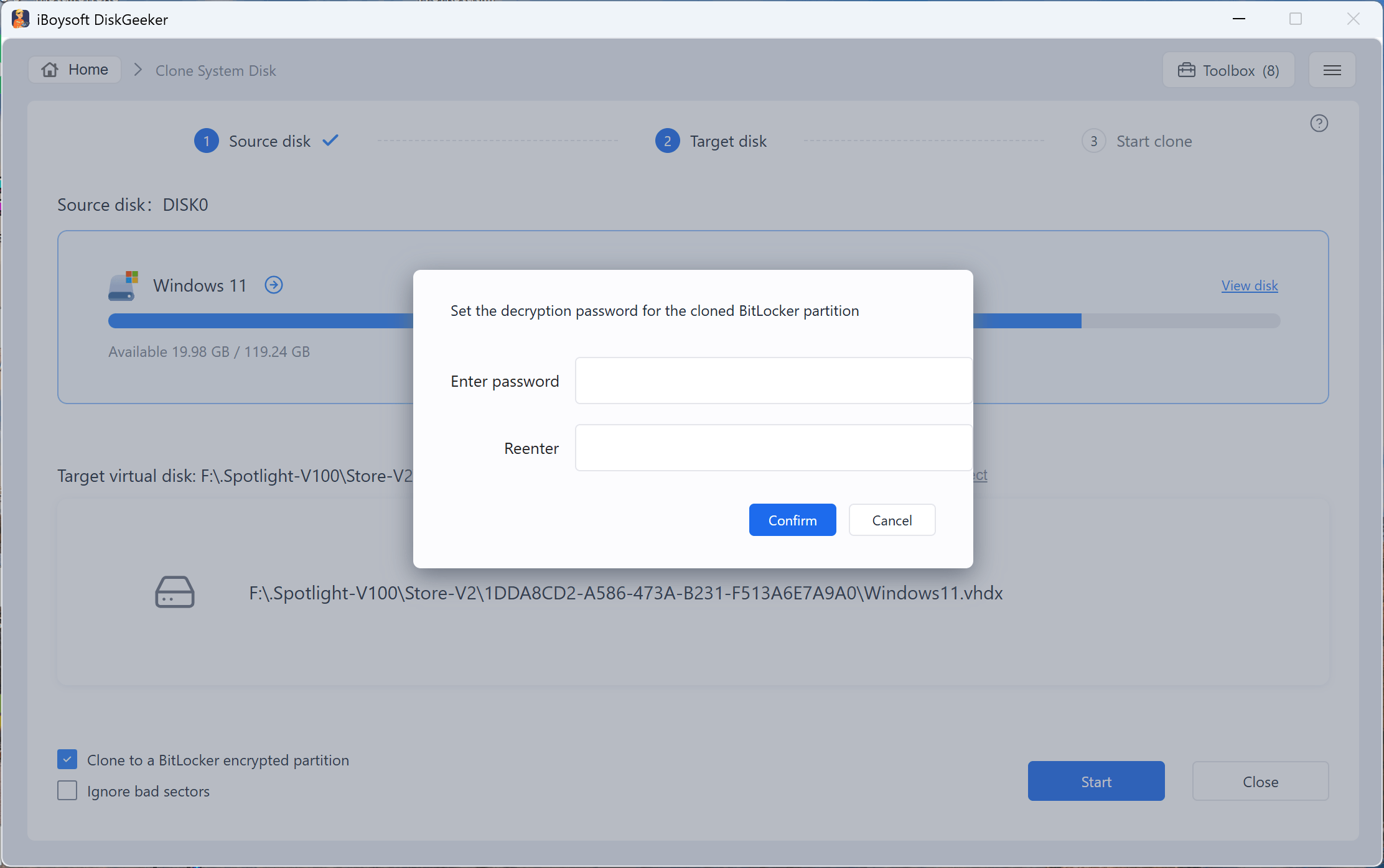 clone to BitLocker-encrypted VHD