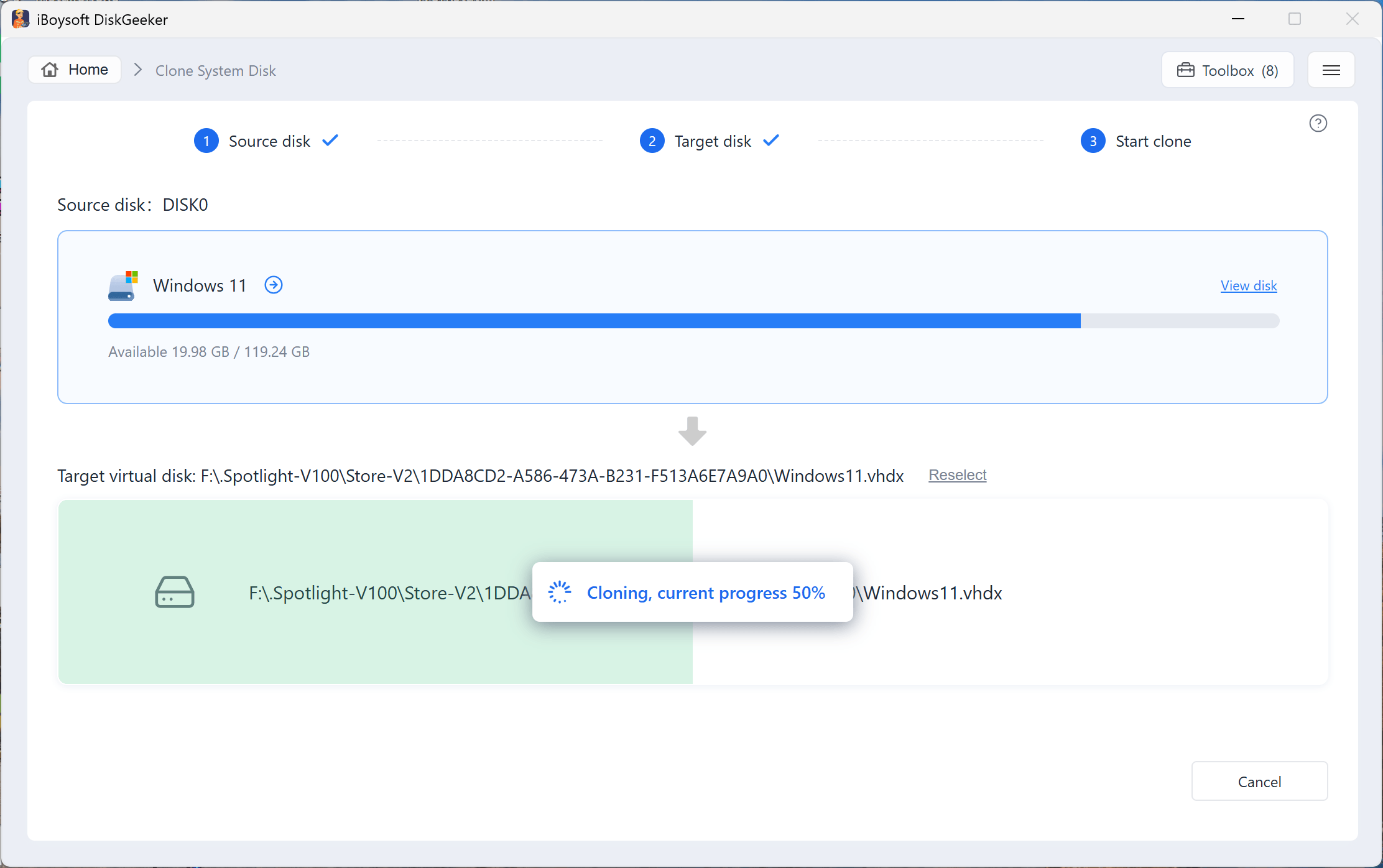 VHD cloning process
