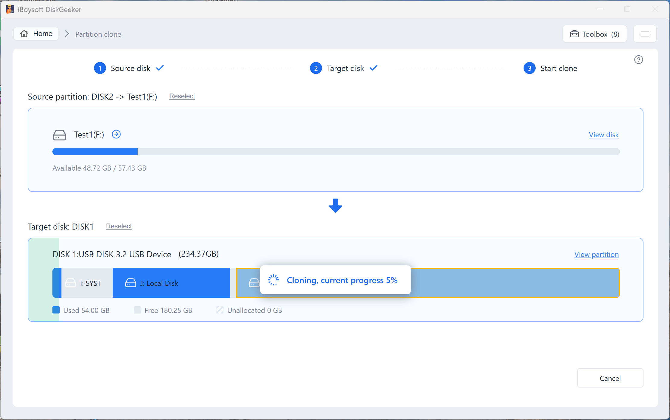 partition clone finish