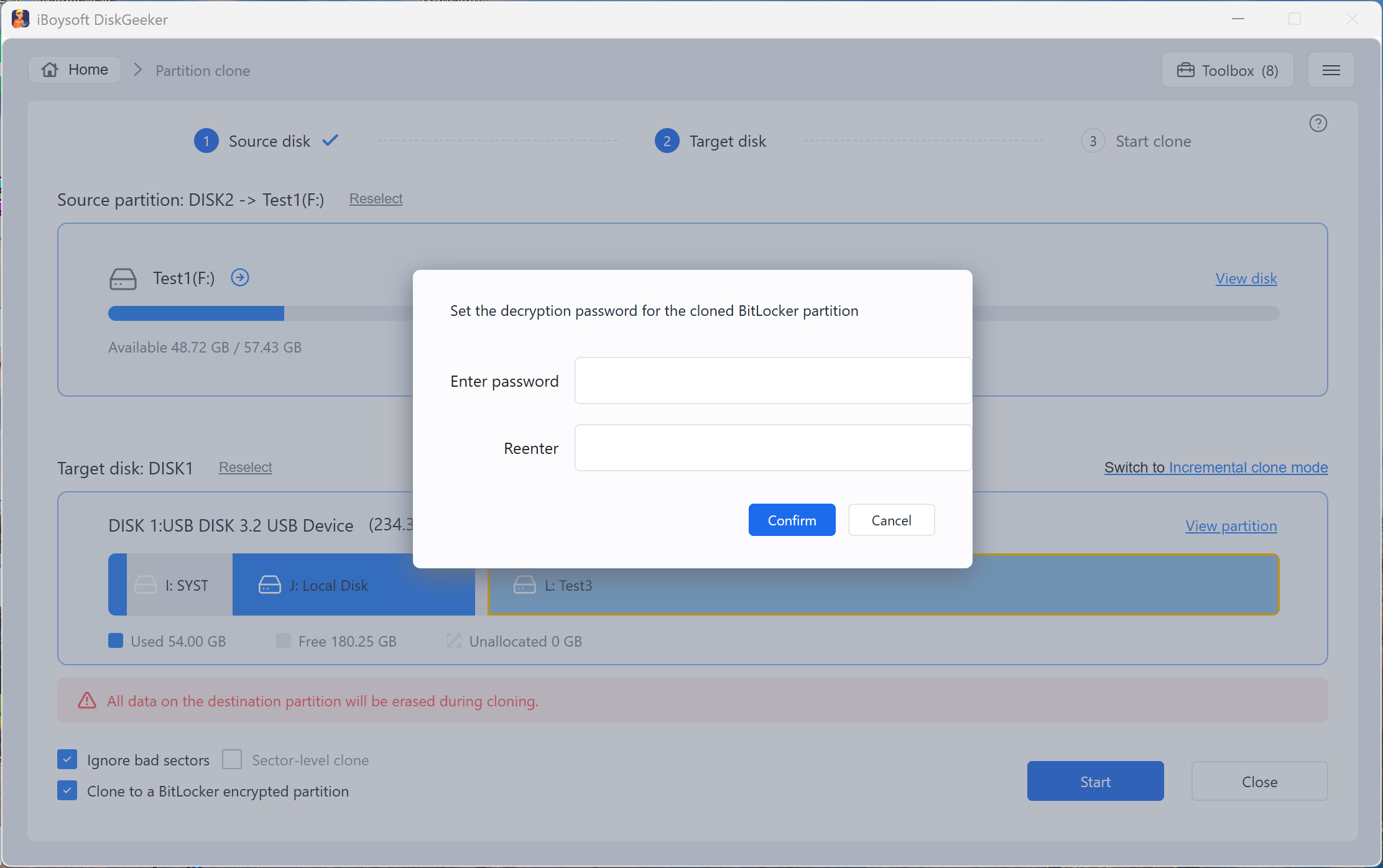 Clone to a BitLocker encrypted partition