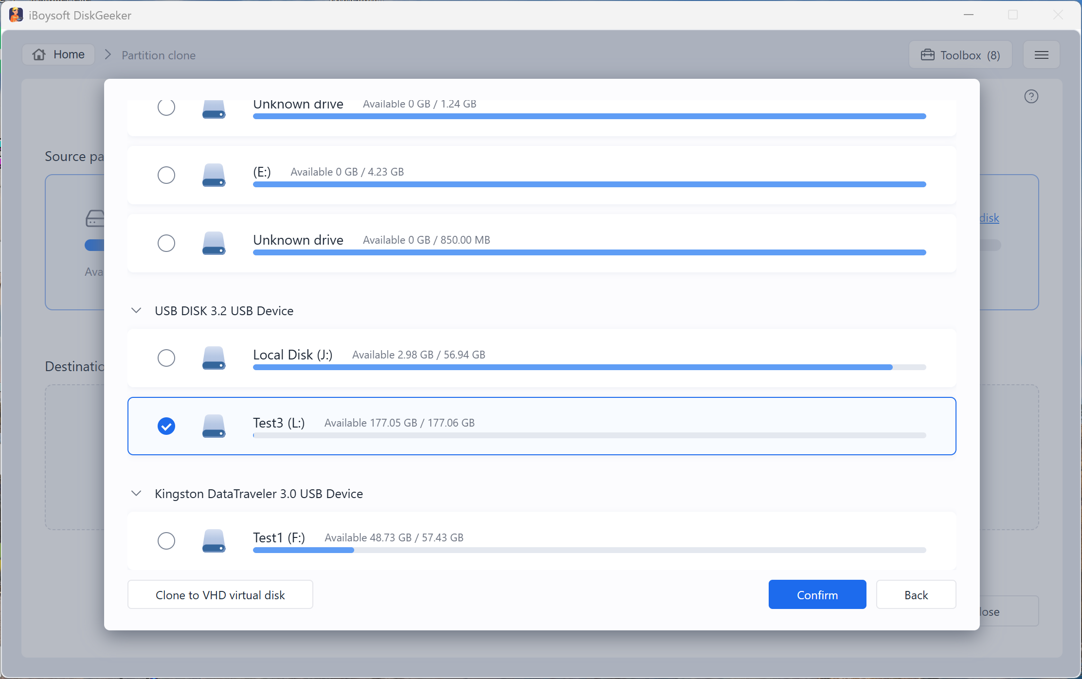 Select a target partition