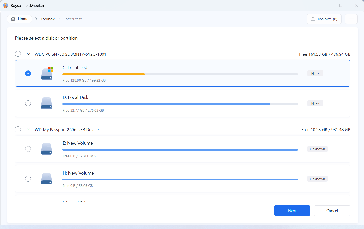 system partition speed test
