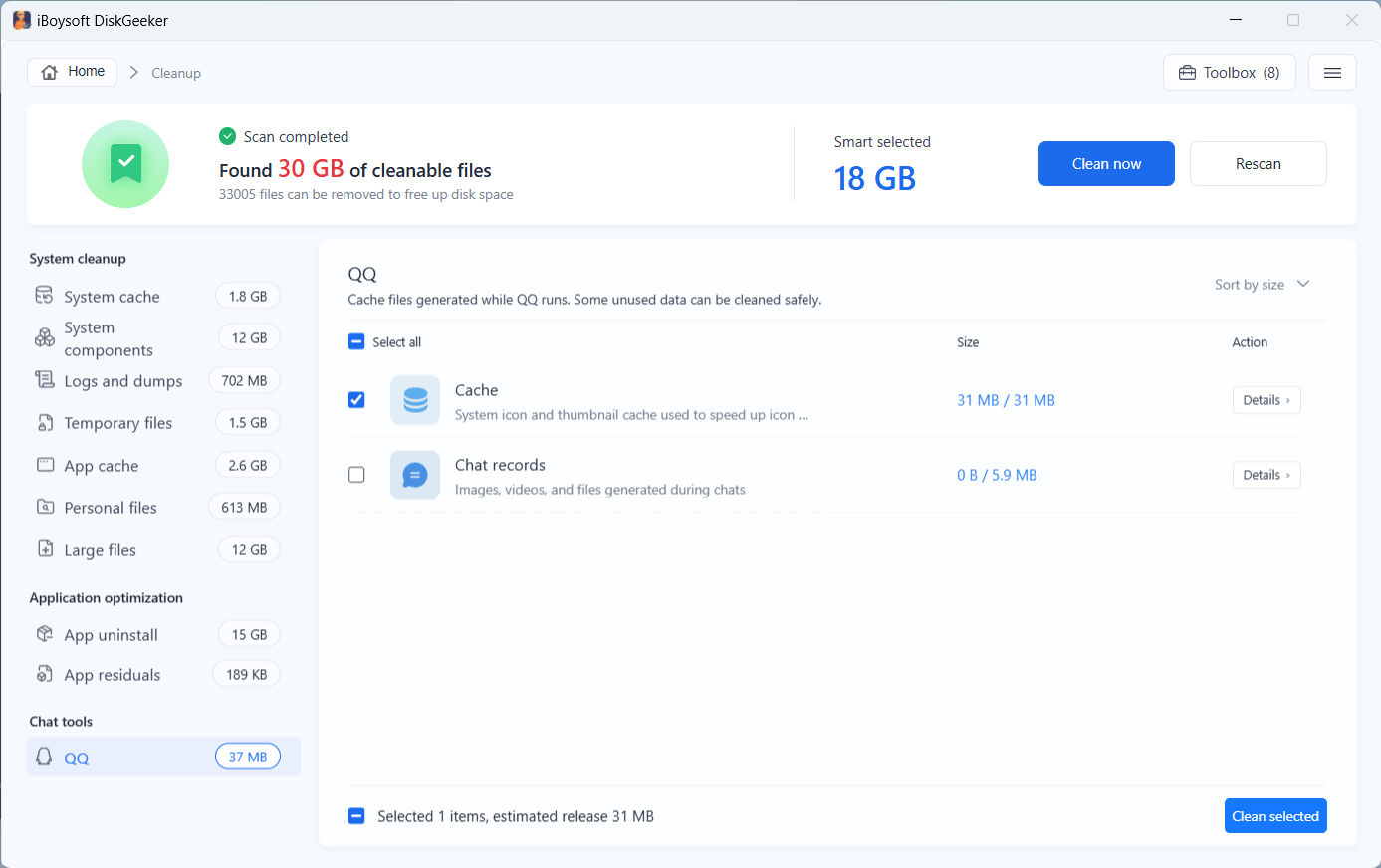 chat tool cache