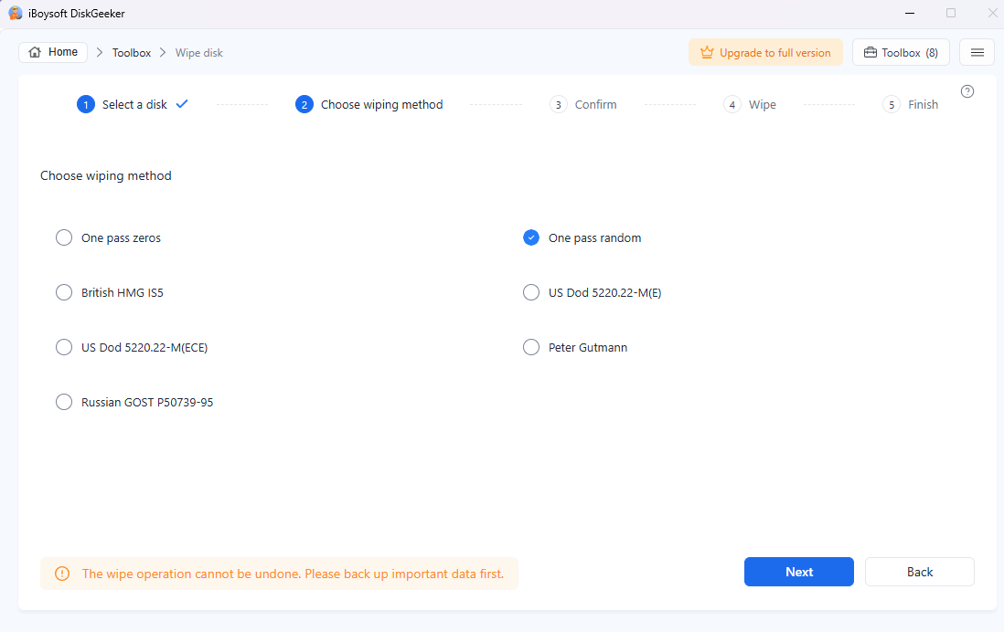 choose disk wiping method