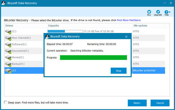 Scan lost data from BitLocker encrypted drive