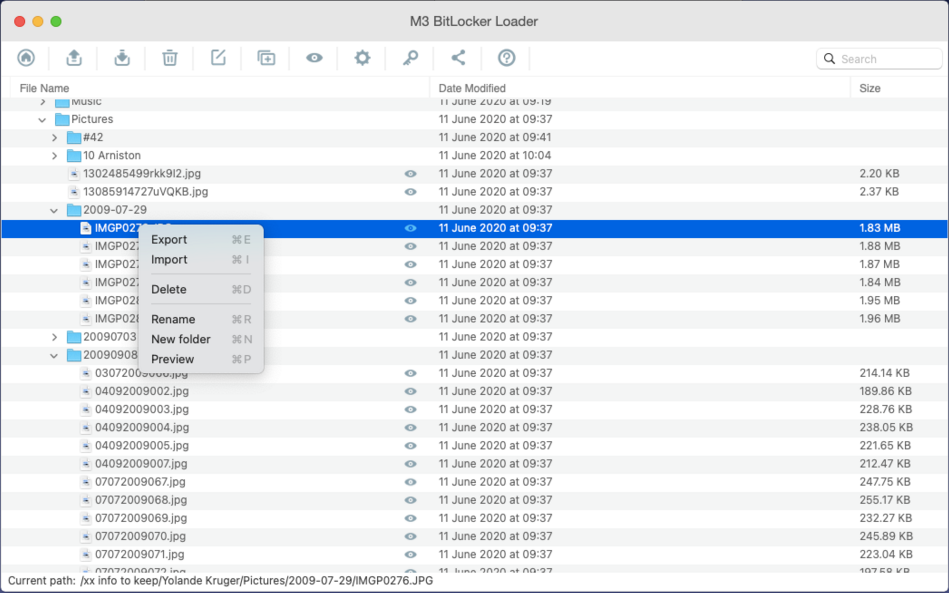 Operate files with file manager option built-in M3 BitLocker Loader for Mac