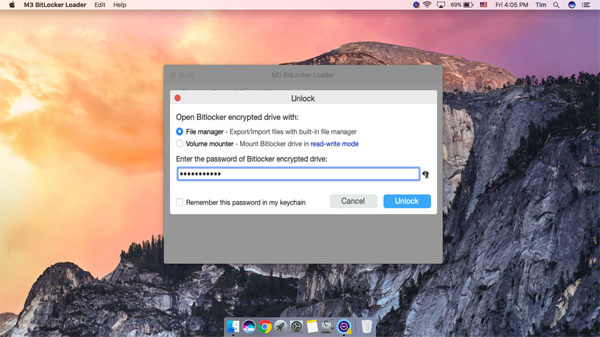 Choose file manager option in M3 BitLocker Loader for Mac
