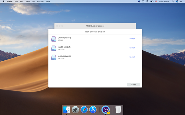 Encrypt drive with M3 BitLocker Loader for Mac