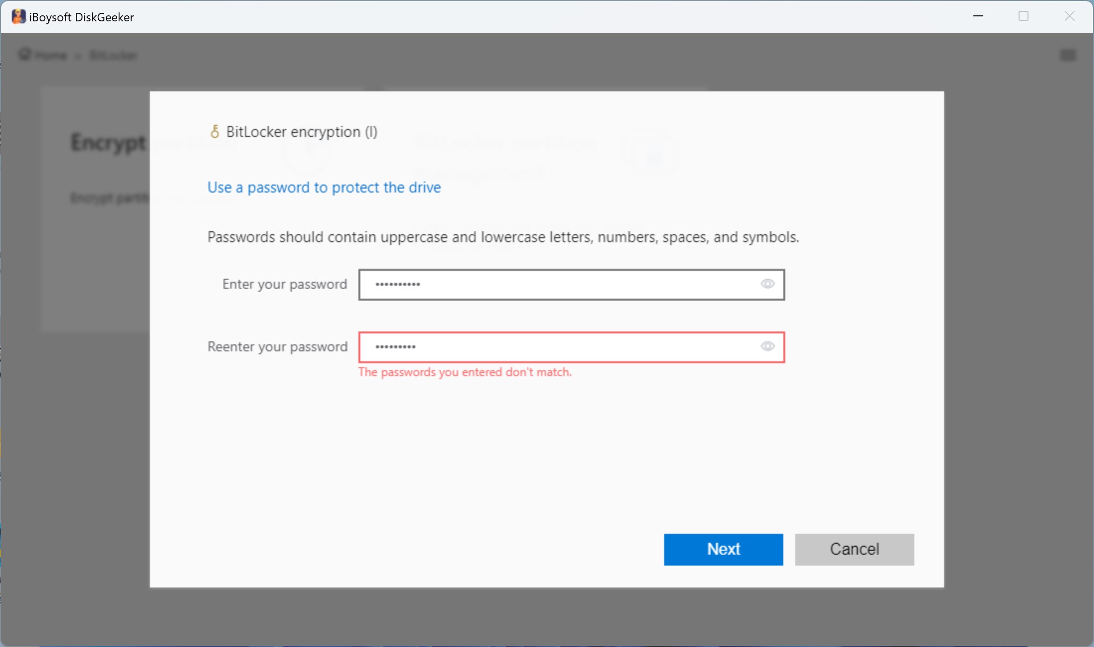 not match password