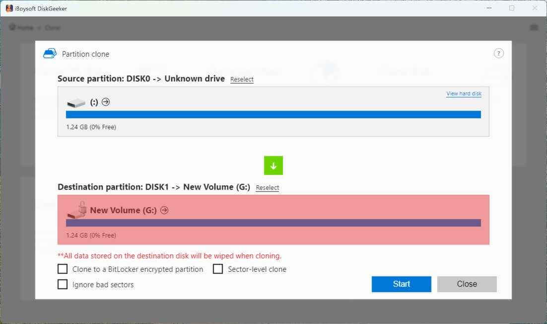 setup partition clone preferences