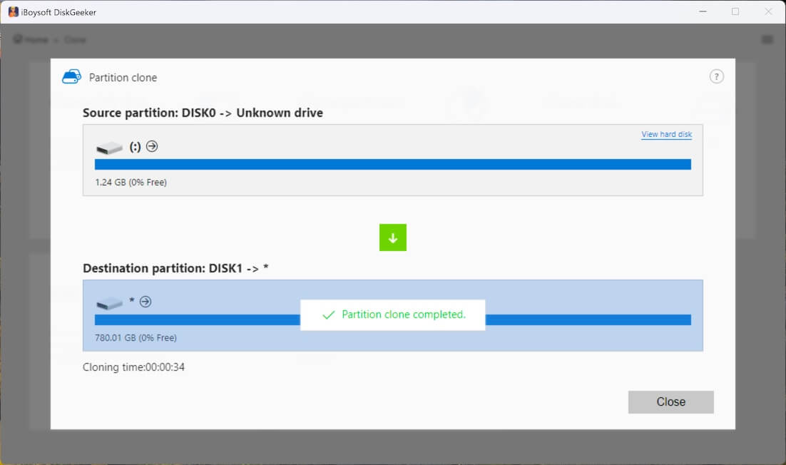 partition clone finish