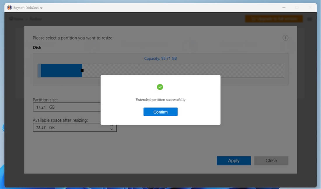 confirm resizing partition