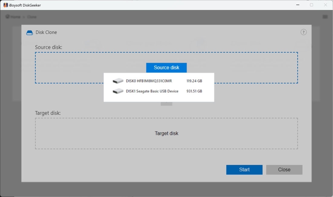 Choose source disk