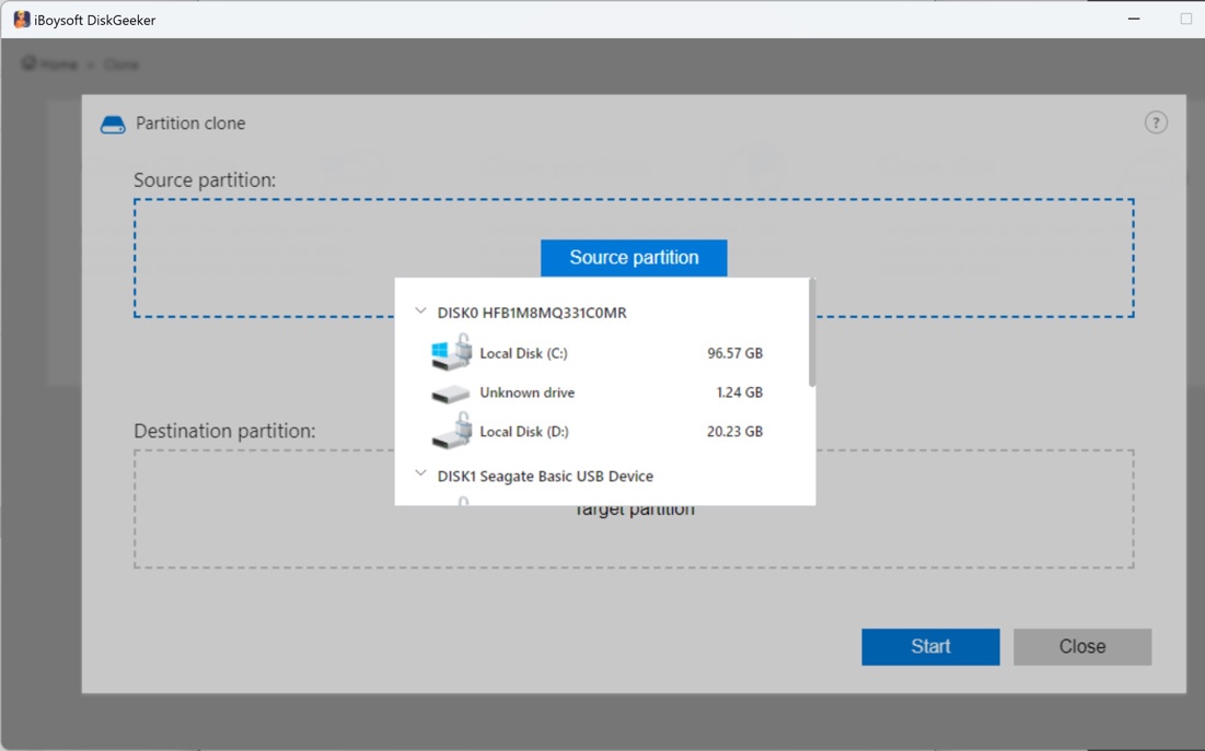 Select a source partition