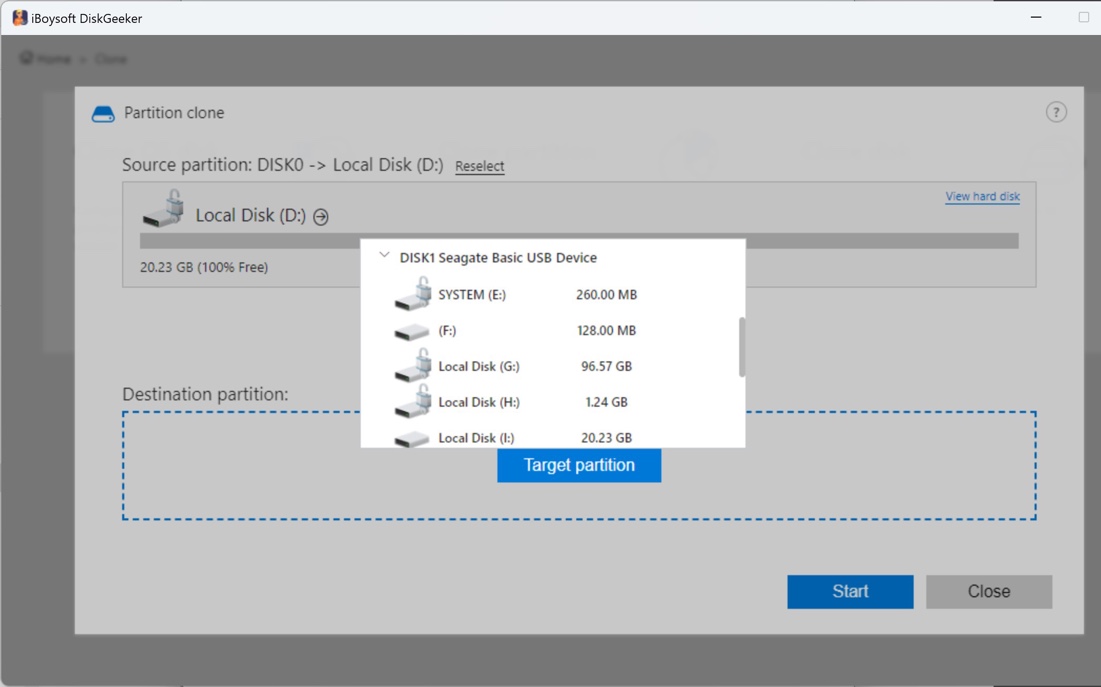 Select a target partition