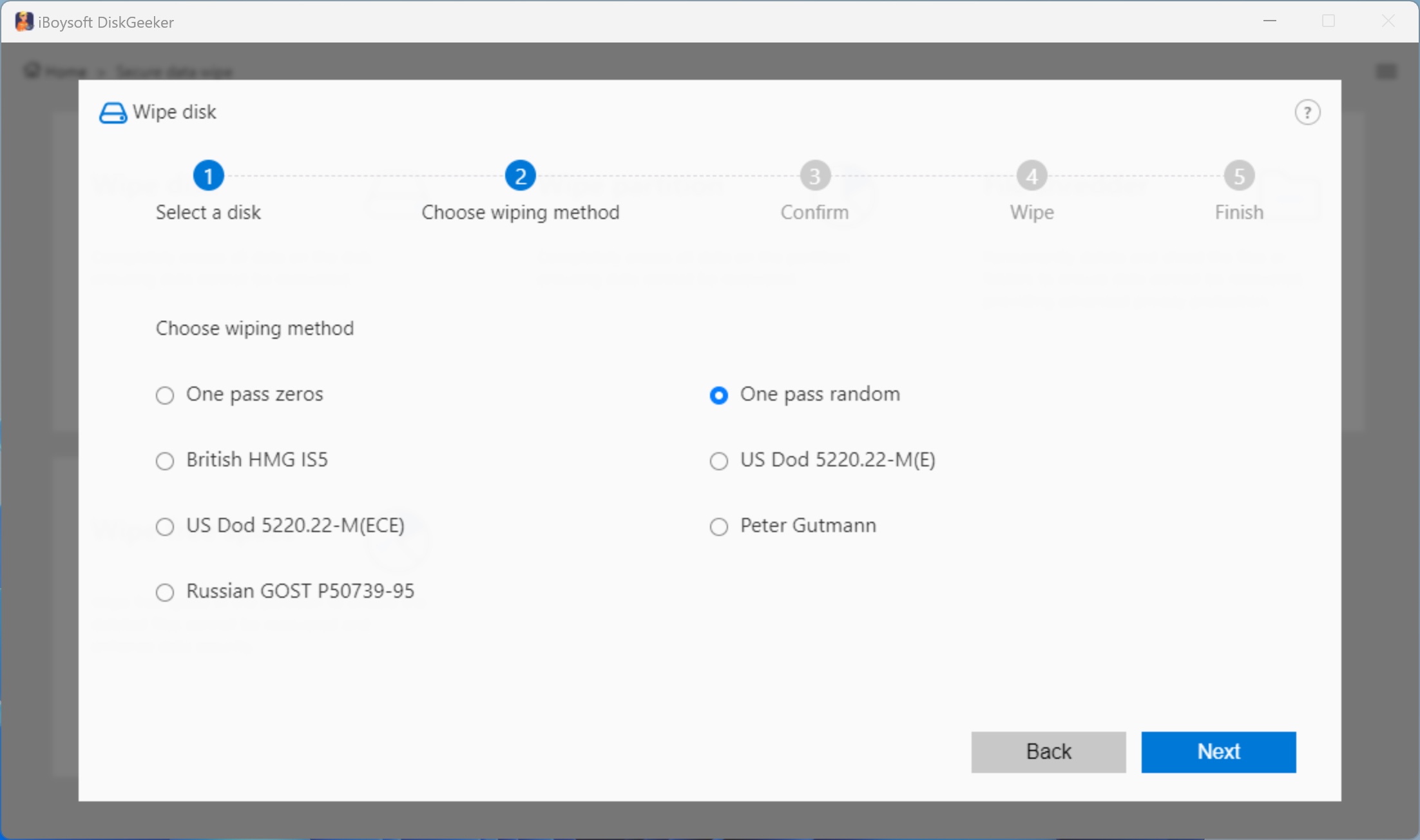 choose disk wiping method
