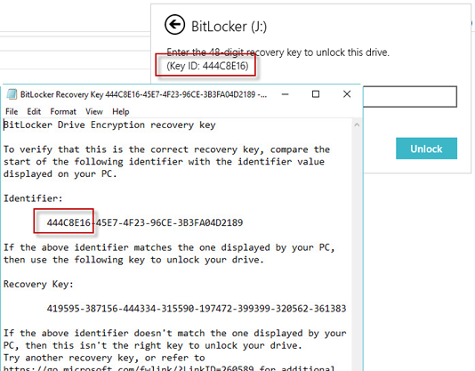 BitLocker recovery key ID