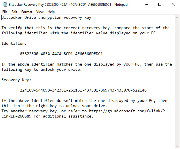 BitLocker recovery key