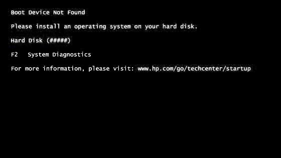 boot device not found hp
