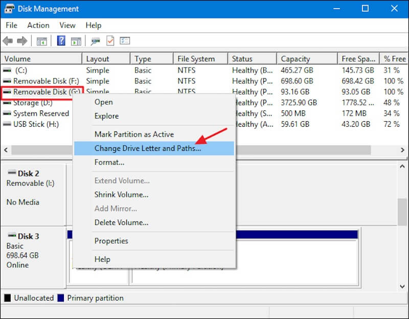 Change the drive letter and paths