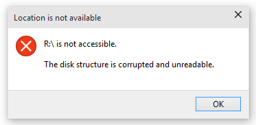 Drive is not accessible, the disk structure is corrupted and unreadable