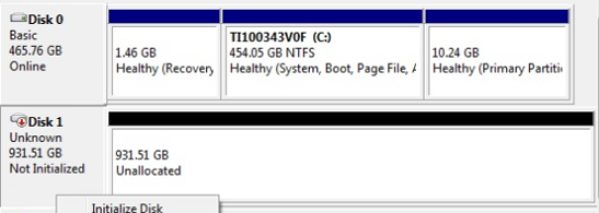 Disk unknown not initialized unallocated