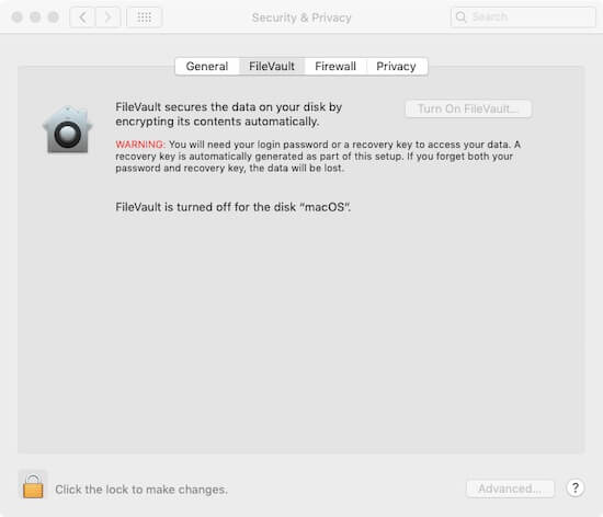 Enable FileValut on Mac