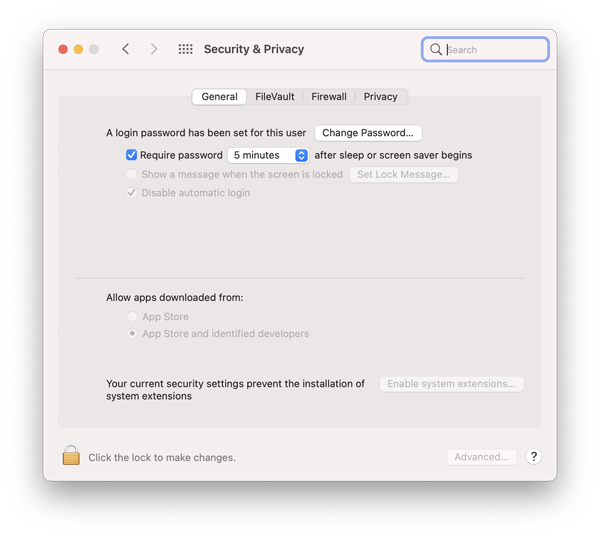 security preferences