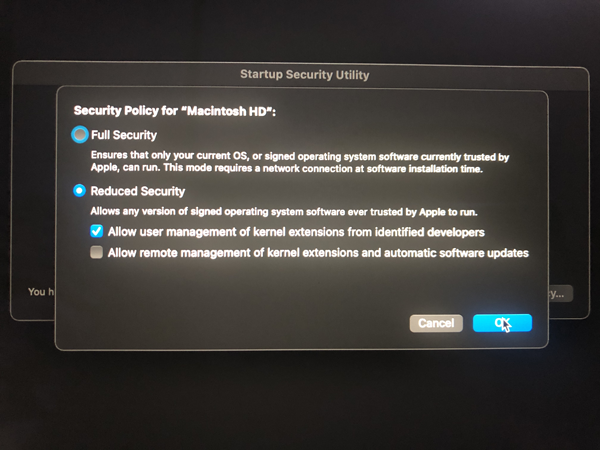 change startup security utiltiles