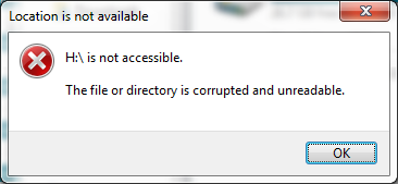 Drive not accessible. The file or directory is corrupted and unreadable.