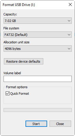 Start format