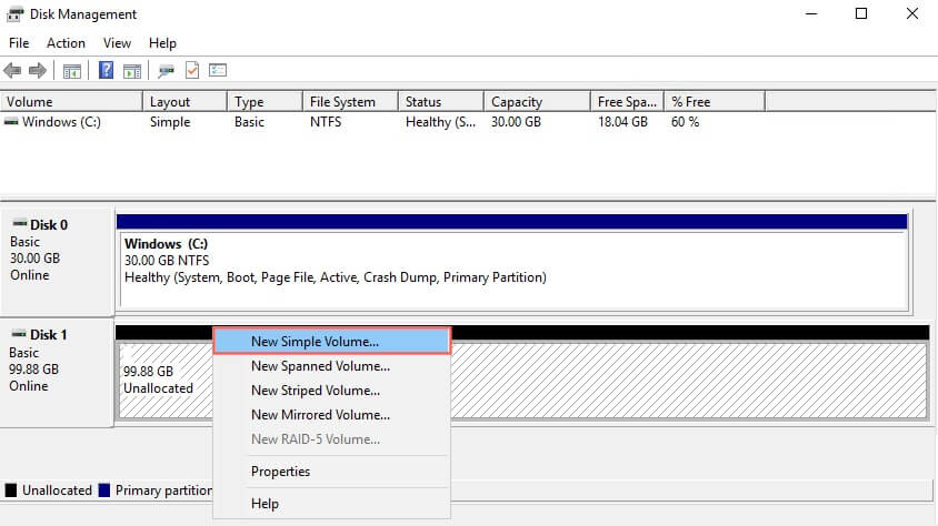 Create a new volume on the unallocated space